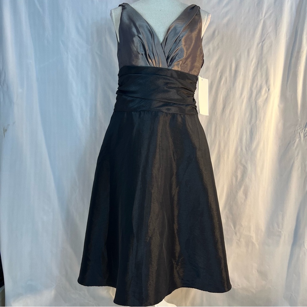 Vintage Dress 1980’s Jim Hjelm Party Black Gray Ruched Waist V Neck 12 👍